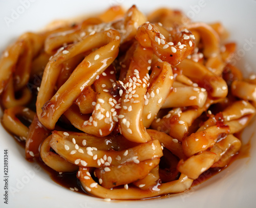 Obraz na plátně Calamary with sweet and sour sauce