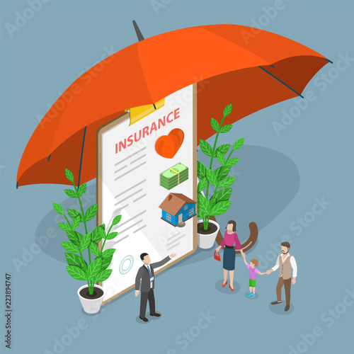 Insurance options isometric flat vector concept.