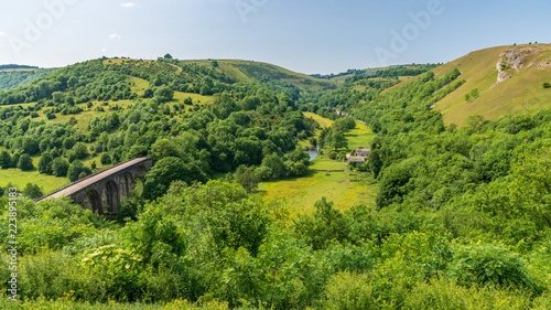 Peak District landscape with the Headstone Viaduct over the River Wye in the East Midlands, Derbyshire, England, UK