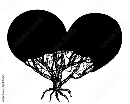 Hand-drawn tree with a heart shaped crown