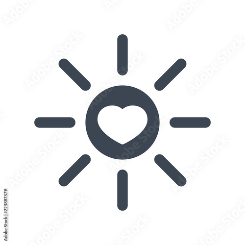 Sun icon, brightness, electric, light concept icon with heart sign. Sun icon and favorite, like, love, care symbol