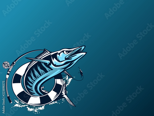 Wahoo fishing logo blue