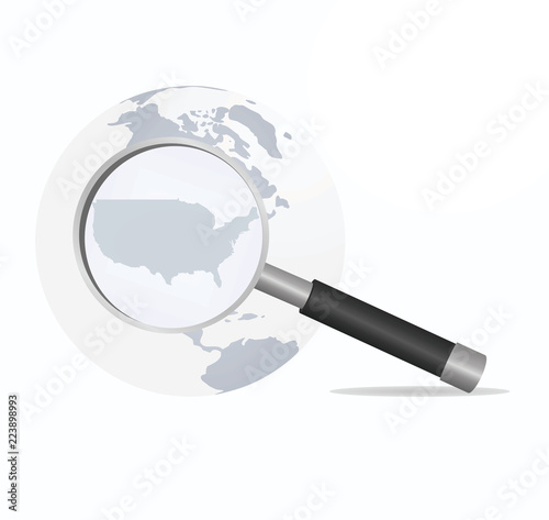 USA map in magnifying glass. vector illustration