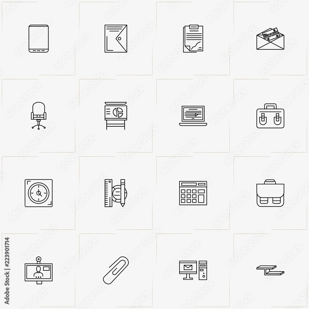 Office line icon set with office chair , smart phone and computer Office line icon set with office chair , smart phone and computer