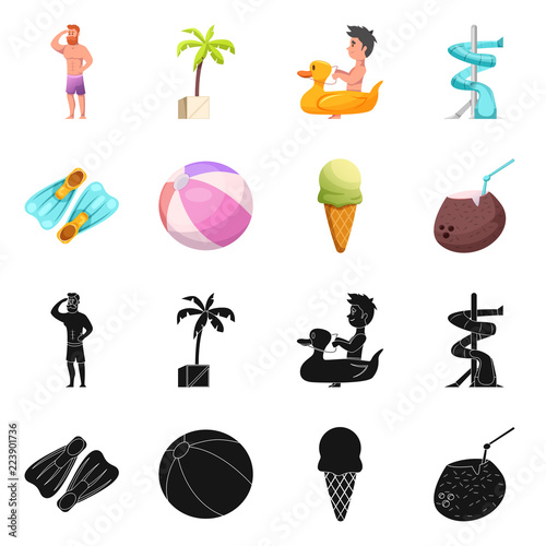 Isolated object of pool and swimming sign. Set of pool and activity stock symbol for web.
