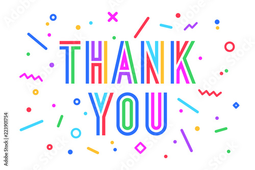 Thank You. Greeting card, banner, poster and sticker concept, memphis geometric style with text Thank you for Thanksgiving Day. Lettering card, invitation card, web banner. Vector Illustration