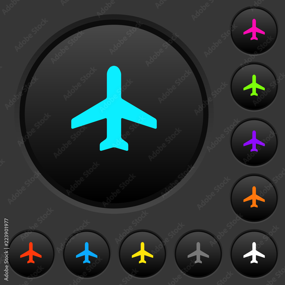 Airplane dark push buttons with color icons