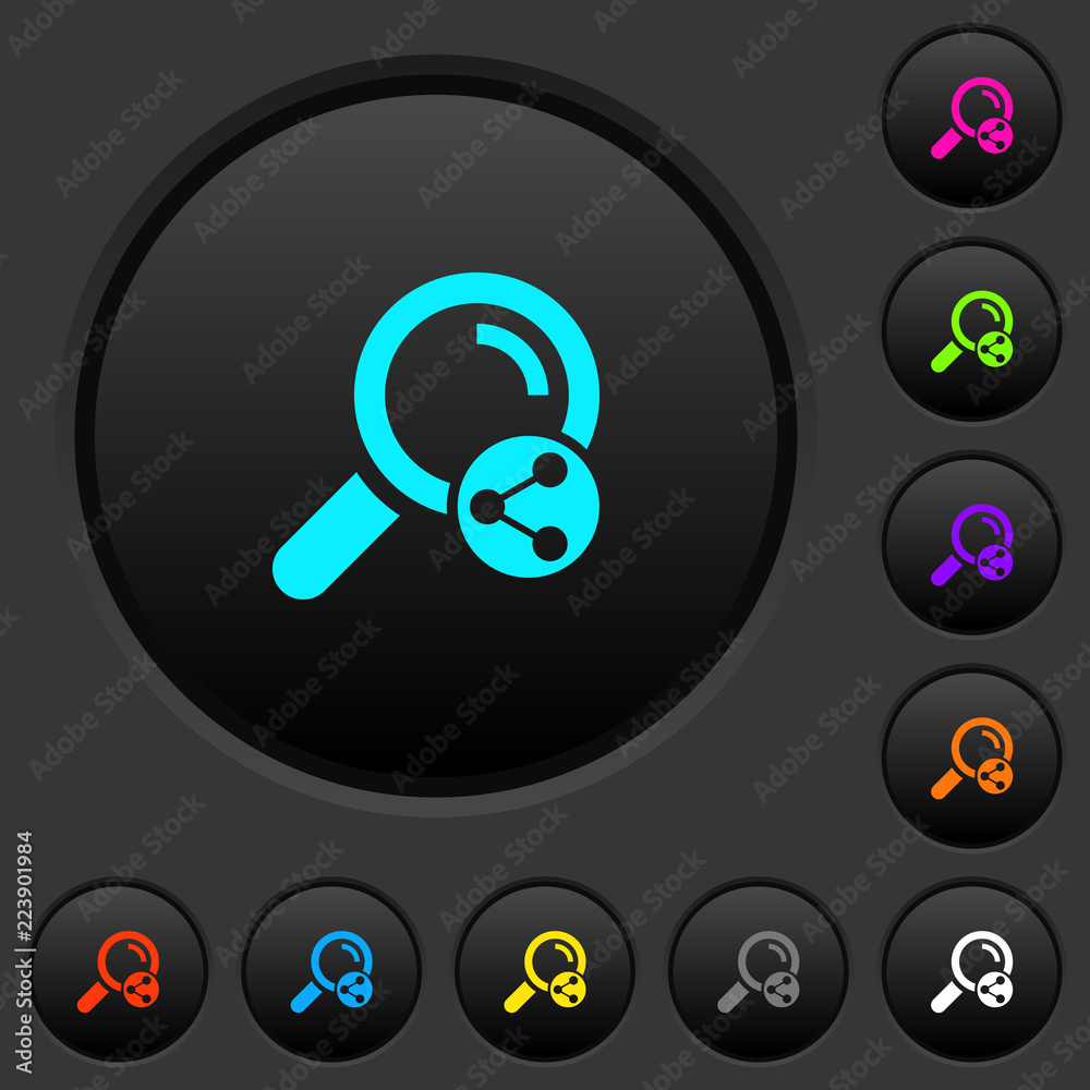 Share search dark push buttons with color icons Share search dark push buttons with color icons