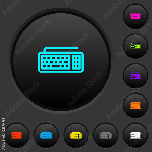 Computer keyboard dark push buttons with color icons