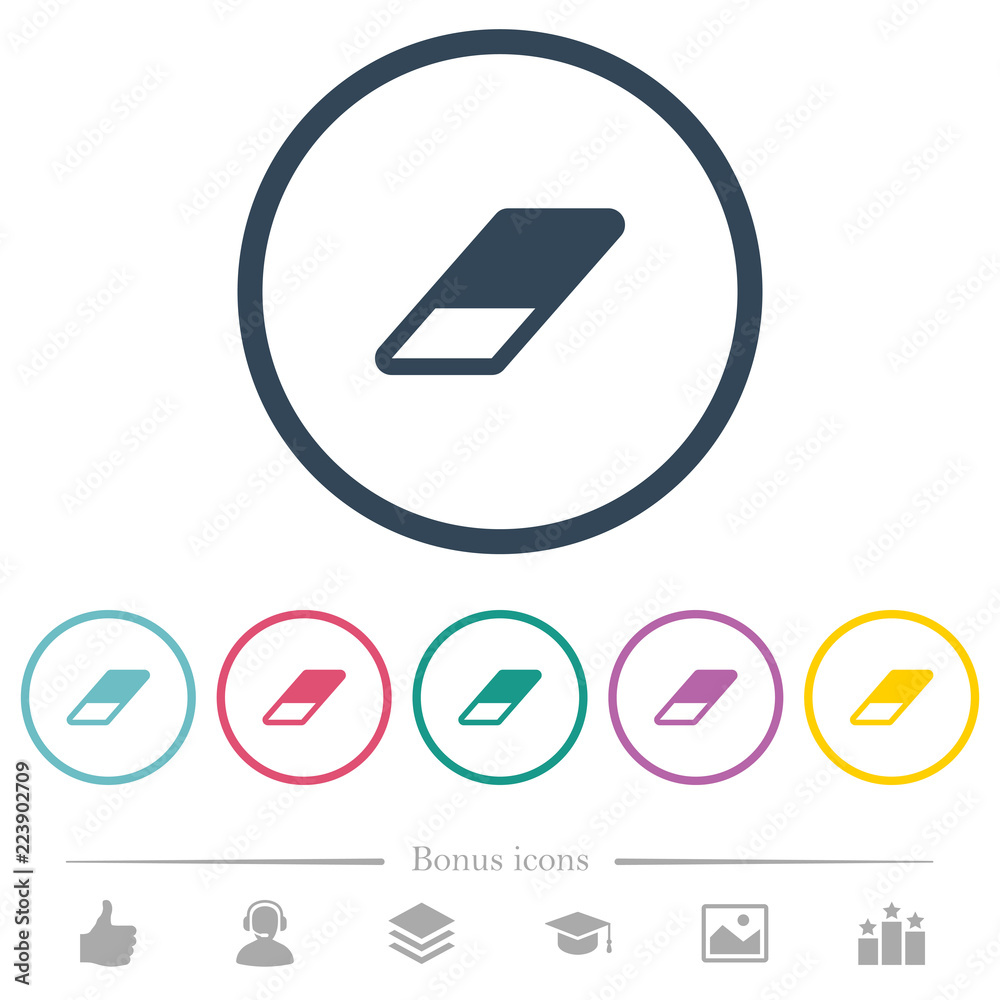 Eraser flat color icons in round outlines Eraser flat color icons in round outlines