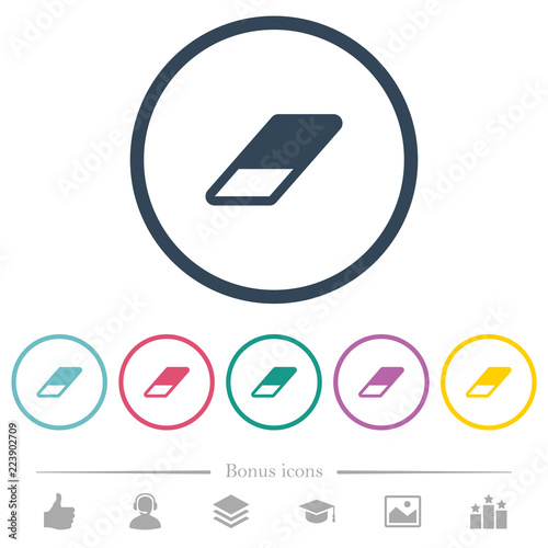 Eraser flat color icons in round outlines