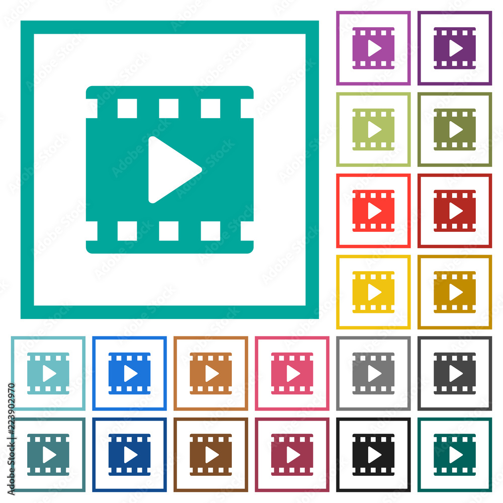Movie play flat color icons with quadrant frames Movie play flat color icons with quadrant frames