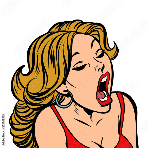 Beautiful woman opened her mouth
