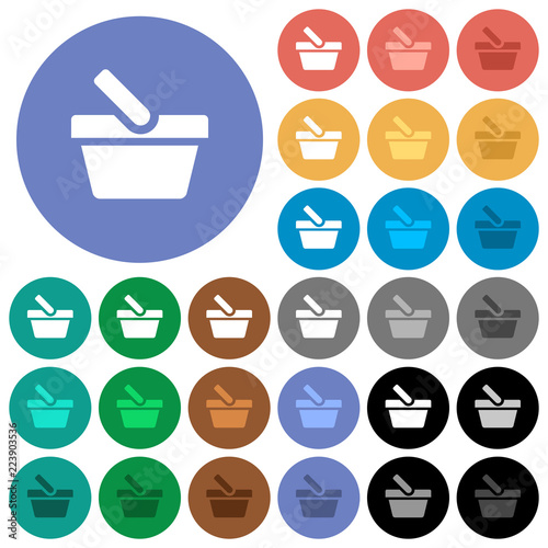 Shopping basket round flat multi colored icons