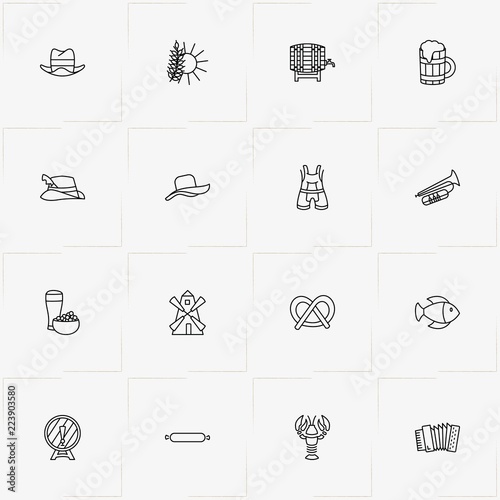 Oktoberfest line icon set with harmonic , mill and hat