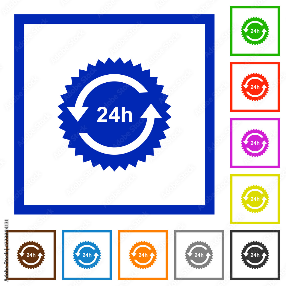 24 hours sticker with arrows flat framed icons 24 hours sticker with arrows flat framed icons