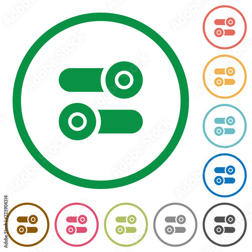 Toggle switches flat icons with outlines