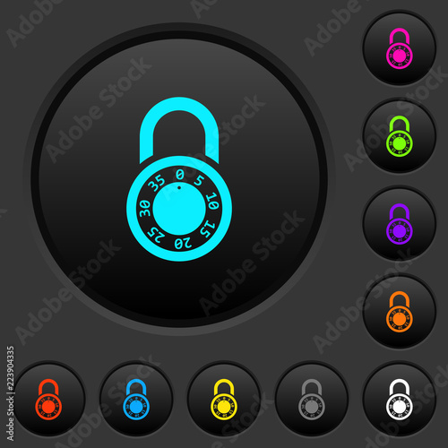 Locked round combination lock dark push buttons with color icons
