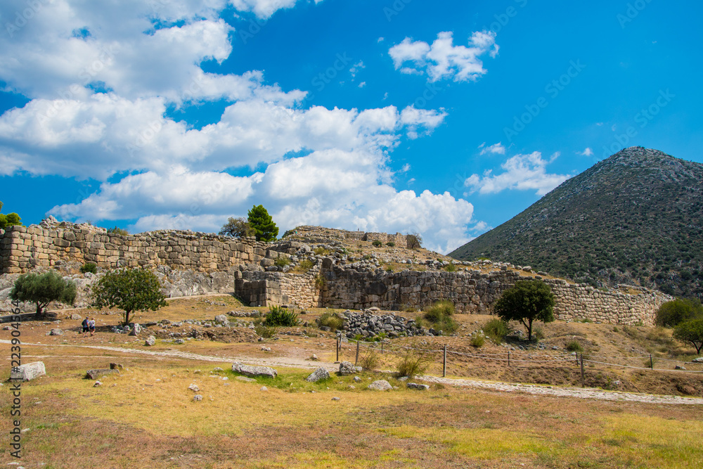 The Mycenaean fortified Acropolis at Archaeological site of Mycenae in Peloponnese Greece The Mycenaean fortified Acropolis at Archaeological site of Mycenae in Peloponnese Greece