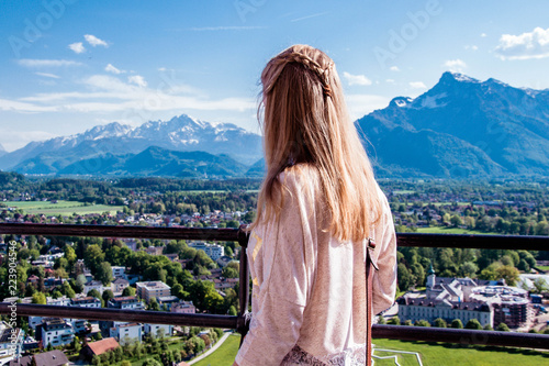 young woman in the mountains