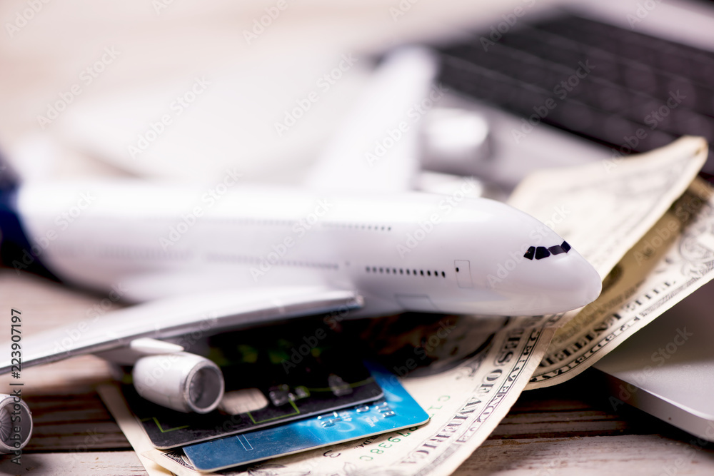 Aircraft banknotes on a notebook