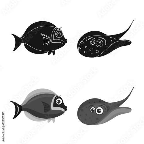 Isolated object of sea and animal symbol. Collection of sea and marine stock vector illustration.