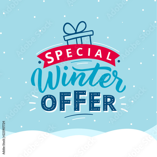 Seasonal winter banner for sale. Special offer banner template with lettering.