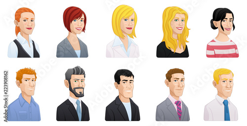 Cartoon style business people avatars set	