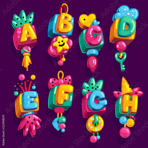 Cartoon children s font cube suspension with color letters