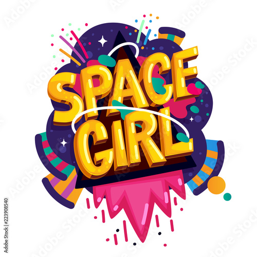 Space girl abstract vector lettering illustration 