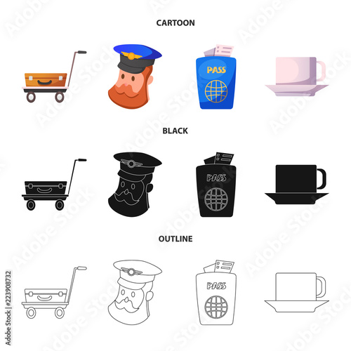 Isolated object of airport and airplane icon. Collection of airport and plane vector icon for stock.