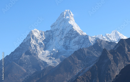 Amazing and Wonderful view of mountain Ama Dablam in the Mount Everest range, iconic peak of Everest trekking route, eastern Nepal © SP Kiran