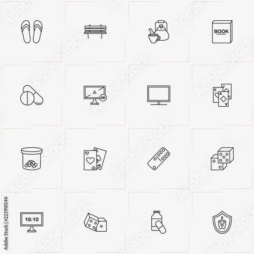 Pensioner line icon set with tea pot , dice and television
