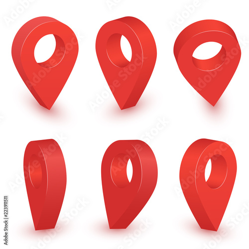 GPS navigator pin checking red color on white background. Set of local markers