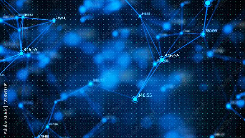 Obraz premium Data technology background. Abstract background. Connecting dots and lines on dark background. 3D rendering. 4k.