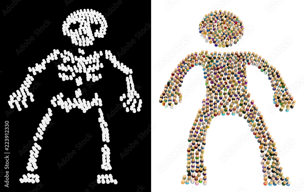 Cartoon Crowd Figure, Skeleton Bones Cartoon Crowd Figure, Skeleton Bones