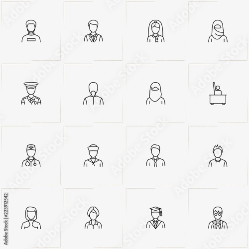 People line icon set with young boy , woman teacher and sailor