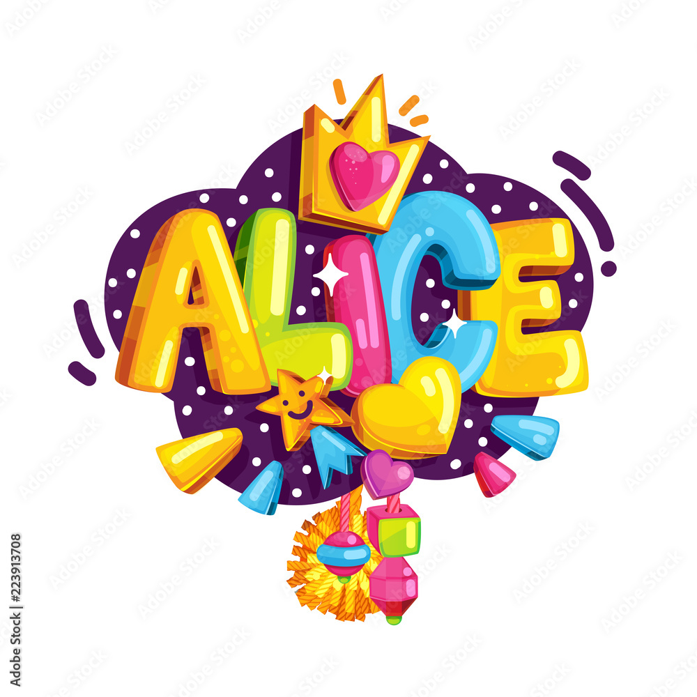Fototapeta premium The emblem of Alice. Colored cartoon vector illustration for children design for girl