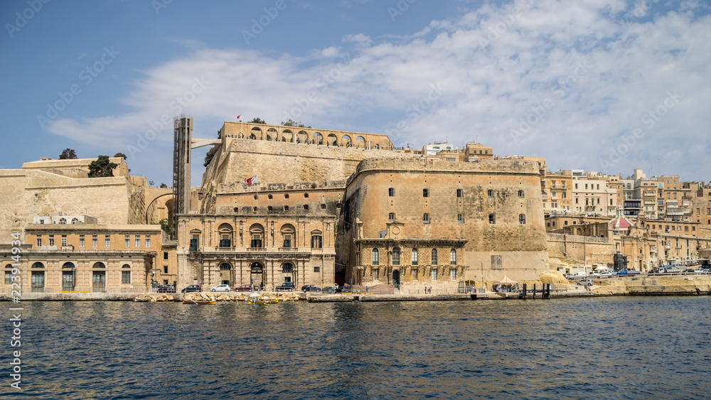 The Lascaris Battery in Valletta, Malta is also known as Fort Lascaris built by the British in 1854 overlooking the Grand Harbour. Above it is the Saluting Battery and Upper Barrakka Gardens.