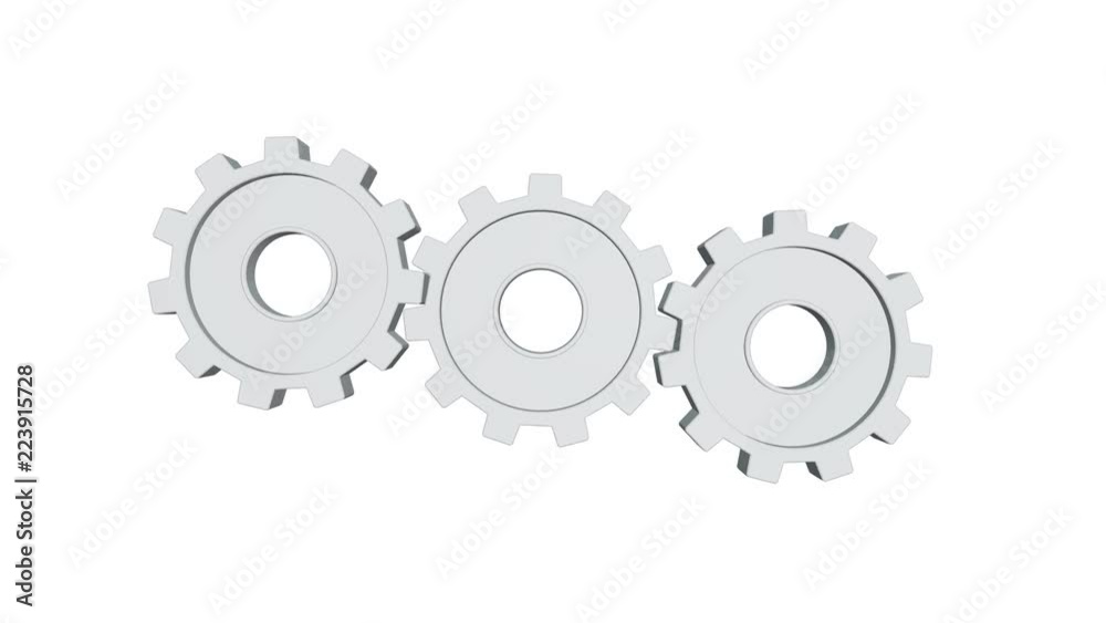 Three white gears rotate a white background. Alpha channel Three white gears rotate a white background. Alpha channel