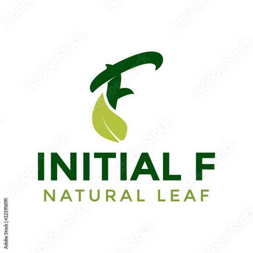 Initial letter f and leaf logo icon design template