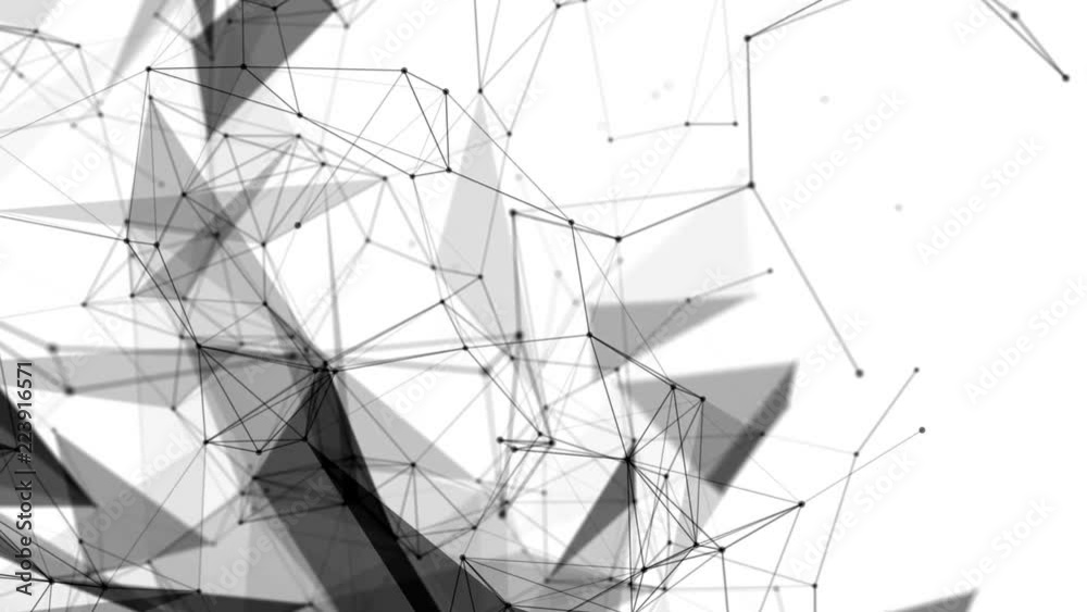 black round particles connected by strips move on a white background. abstract background. 3D rendering black round particles connected by strips move on a white background. abstract background. 3D rendering