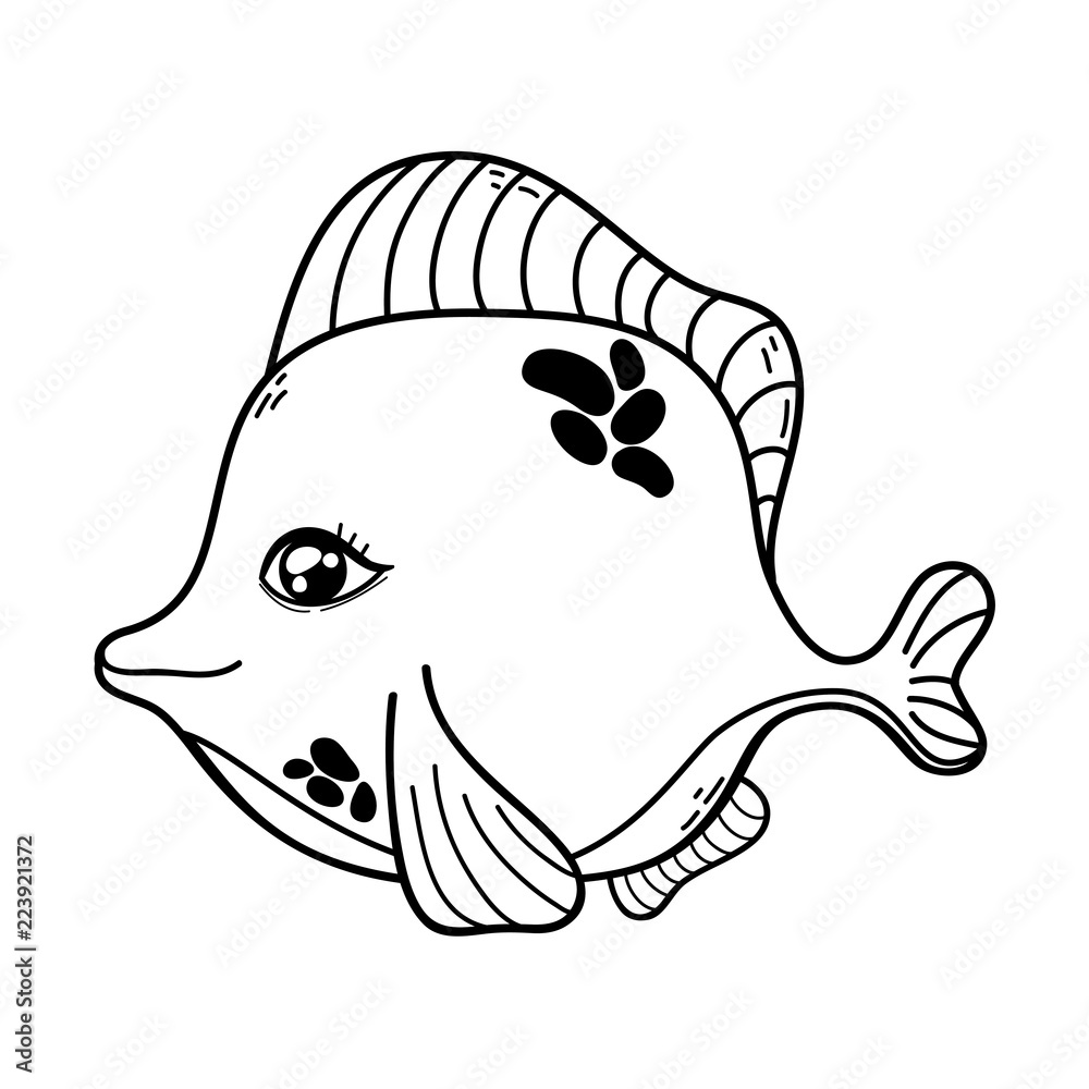 outline cute fish tropical sea animal Stock Vector | Adobe Stock