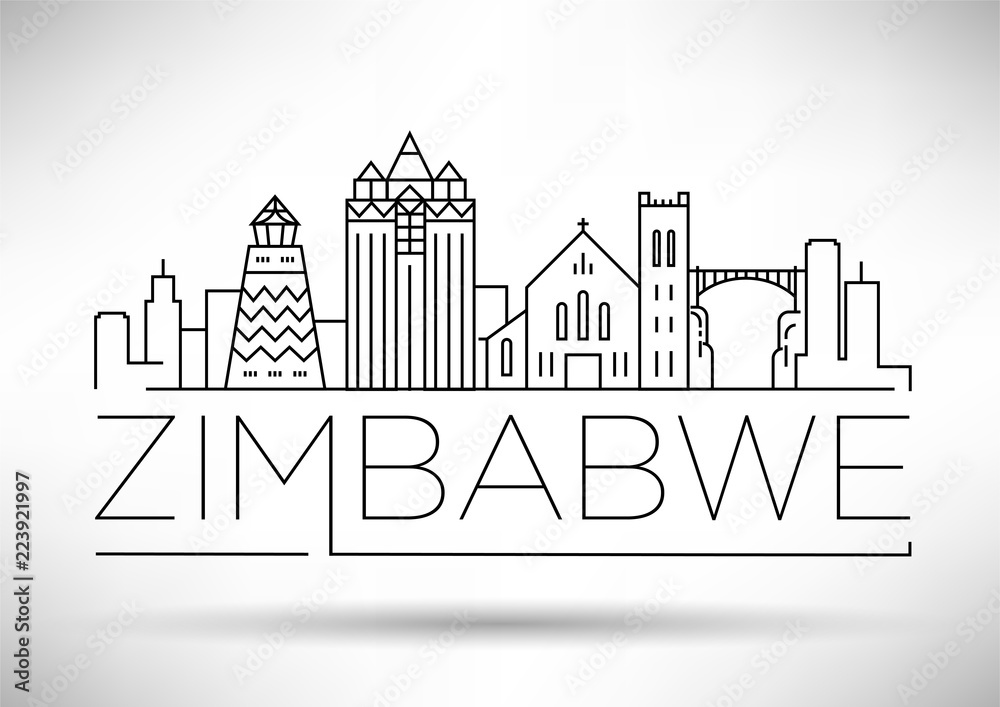 Minimal Zimbabwe Linear Skyline with Typographic Design - obrazy, fototapety, plakaty 