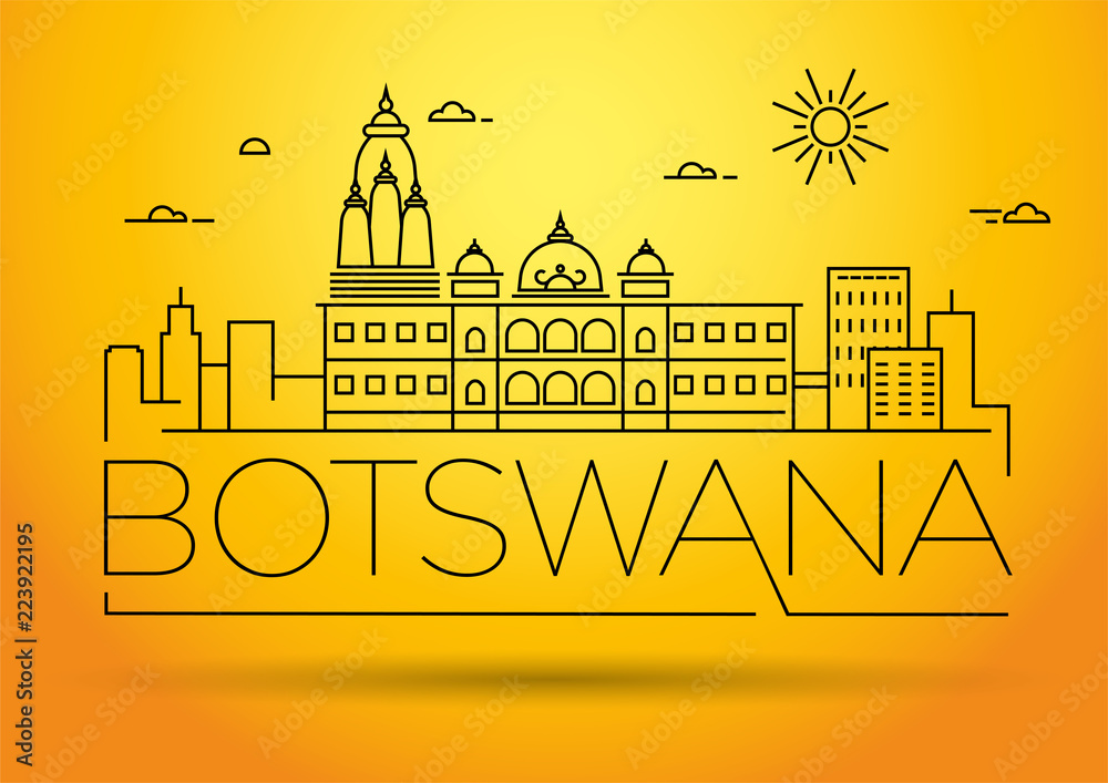 Minimal Botswana City Linear Skyline with Typographic Design