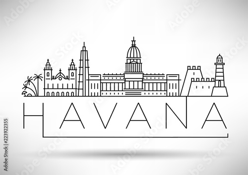 Minimal Havana City Linear Skyline with Typographic Design