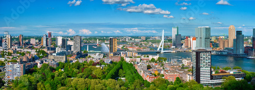Aerial panorama of Rotterdam city and the Erasmus bridge  photo