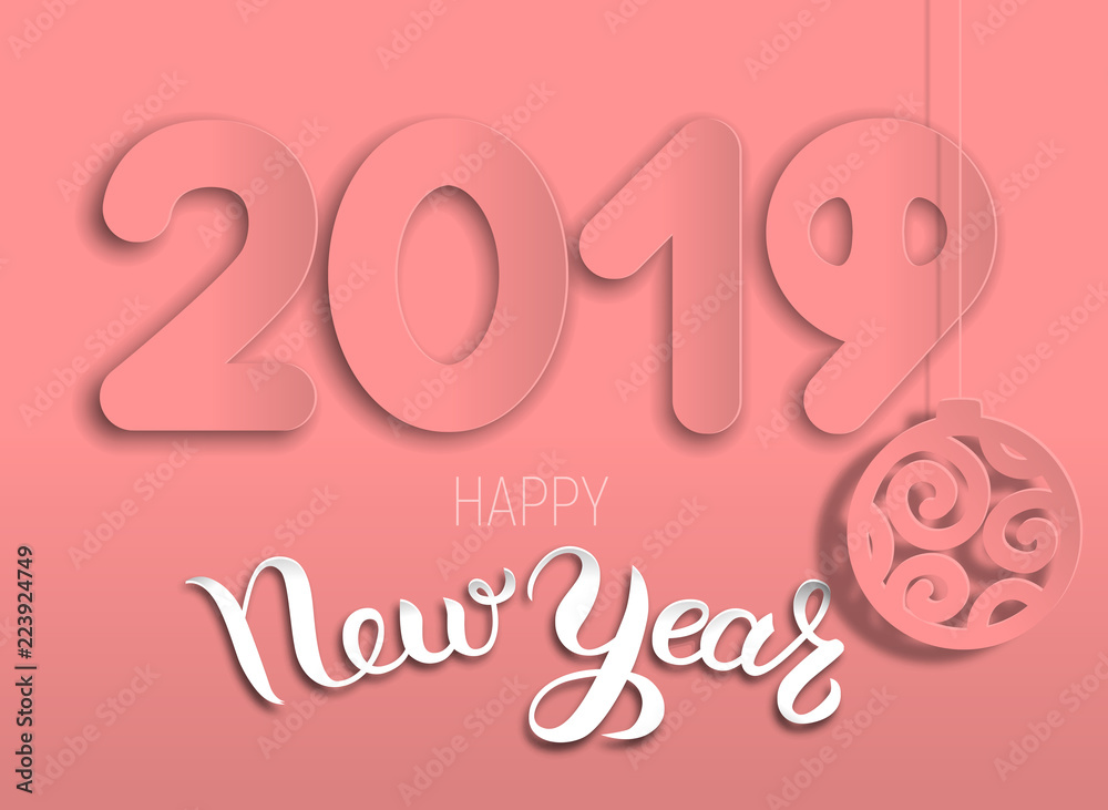 New Years card year of pig 2019 from layers of paper New Years card year of pig 2019 from layers of paper