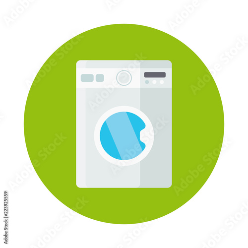Washing machine flat icon isolated on green background. Simple Washing machine sign symbol in flat style. Cleaning and washing Vector illustration for web and mobile design.