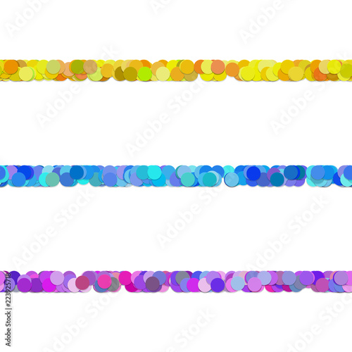 Seamless random circle pattern paragraph dividing line design set - vector decoration elements from colored dots
